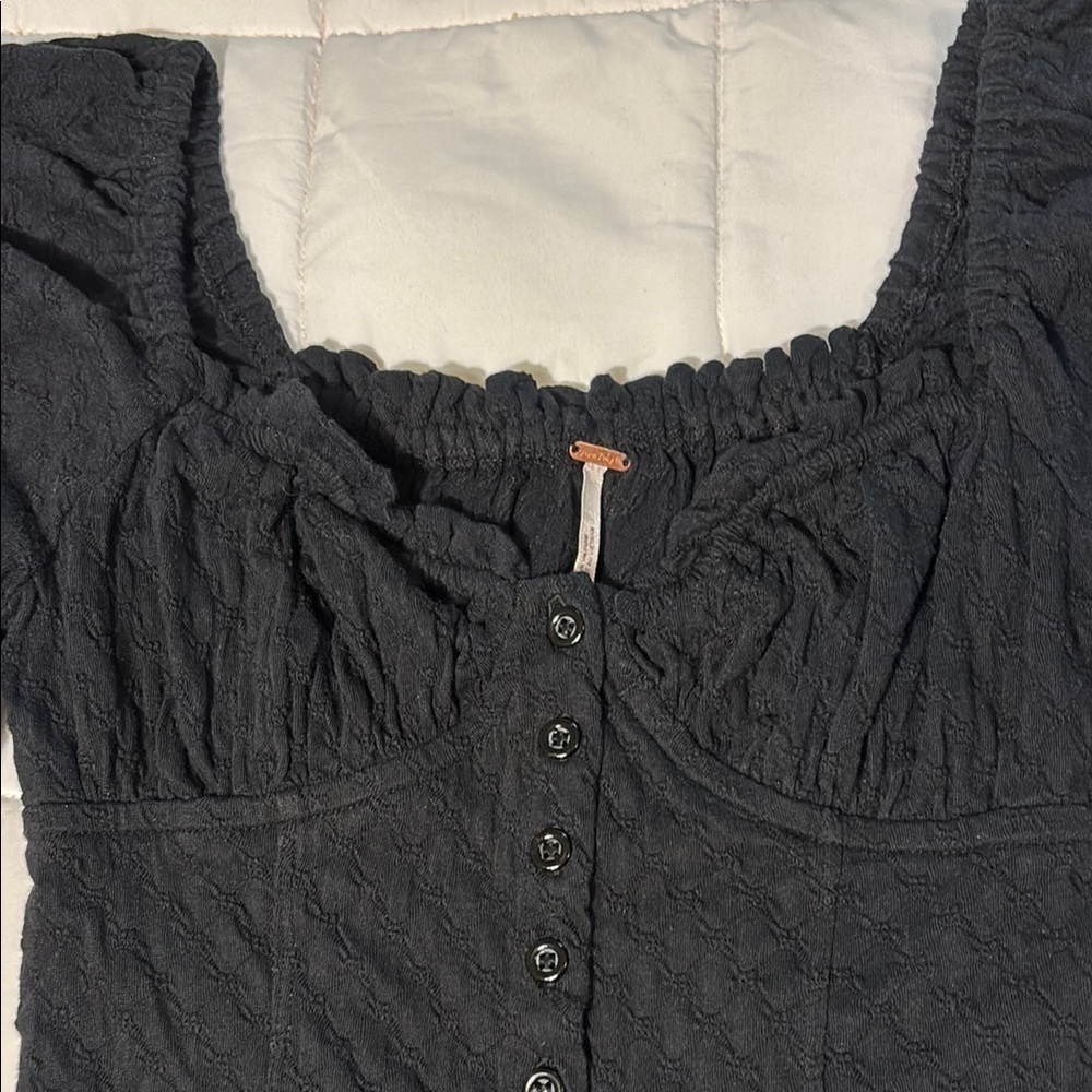 Free People Ladybug Long Sleeve Black Button Down Top - Picture 2 of 16
